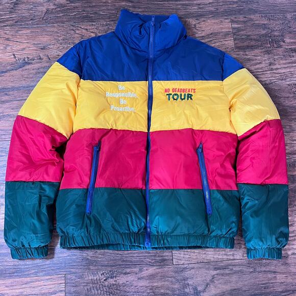 RARE Deadbeats Tour Unbranded Colorblock Puffer Jacket Zip Festival EDM Jacket - Picture 11 of 12